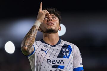 Joao Rojas celebrates his goal for Monterrey against Mazatlan FC.